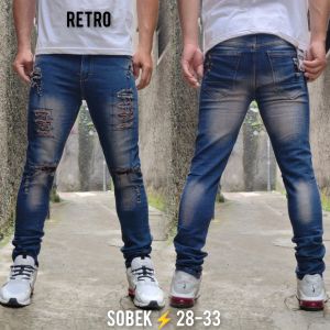 VD - [COD] - Celana Jeans Pria Panjang Slimfit Sobek Lutut Robek Ripped Dengkul Destroy Premium - celana panjang jeans sobek slimfit pria - Celana Jeans Robek Pria Skinny Slimfit Street SoftJeans Sobek Lutut Ripped