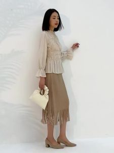 เสื้อเสื้อคอเต่ายาวถึงก้นครึ่งหนึ่งชุดแขนกว้างแบบหรูแฟชั่นผู้หญิง #20230414