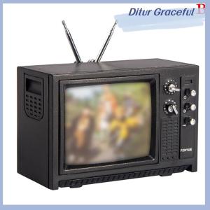 Ditur Đồ trang trí mini retro TV đồ chơi nhà búp bê đồ trang trí thu nhỏ