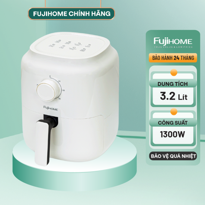 Nồi chiên không dầu mini FUJIHOME A3 dung tích 3,2 lít công suât lớn 1300w thực phẩm chín nhanh đều, bảo hành điện tử toàn quốc 24 tháng