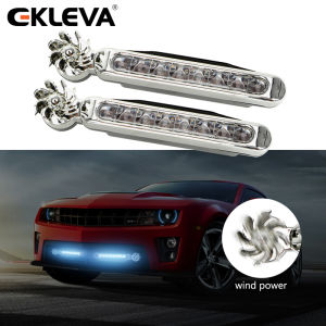 EKLEVA 2 Pcs Car Light Wind Energy No Need External Power Supply Car Daytime Running Lights 8 LED DRL Daylight Headlight Lamp