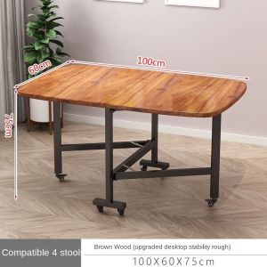 LZ-Folding table dining table household simple rectangular dining table folding table movable pulley 4-person 6-person table and chair combination supplementary order needed