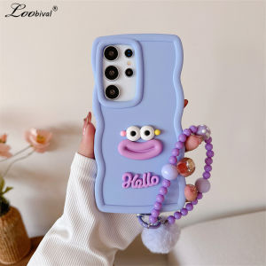 Cute Cartoon Wrist Chain Wave Case for Samsung Galaxy S25 S24 Ultra S22 S23 Plus S20 S21 FE A54 A55 A35 A15 A16 Lanyard Cover