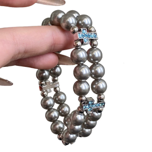 Sturdy Stretch Imitation Pearls Crosses Charm Bracelet Double Strand Religious for Women Gift