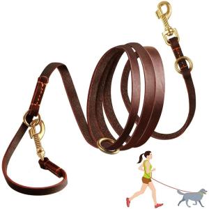 Hands Free Dog Leash 2.3m Real Leather Crossbody Dog Running Leash Multifunctional Pet Leads for All Breeds Dogs Walking Jogging