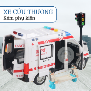 Đồ Chơi Ô Tô Mô Hình Xe Cứu Thương Cho Trẻ Em Mở 5 Cửa Có Đèn Âm Thanh Kèm Người và Cáng