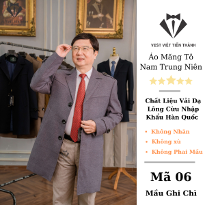 Áo măng tô nam trung niên vải dạ lông cừu nhập khẩu hàn quốc cao cấp vest việt tiến thành 2024
