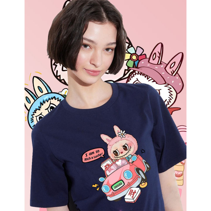 LABUBU รูปแบบ น่ารักสุด ๆ เสื้อยืดสตรี เสื้อลาบูบู้ Pop Mart ผ้าฝ้าย ...