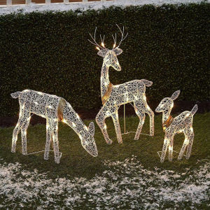 [pantorastar] 3pcs Christmas Lighted 2D Deer Decor Outdoor Metal Luminous Ornaments Cute Easy To Install Iron Glow