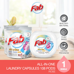 Fab 4in1 All-in-One Laundry Capsules 60 Pods x 1 Tub + Refill 24 Pods x 2 Packs