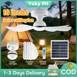 16 inch Solar Ceiling Fan with Panel DC solar with Electric Fan Ceiling Fan With Led Light And Remote Control Portable For Outdoor Camping Solar Charing Fan Mini Fan