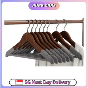 【Pure Care】 Premium Velvet Anti-Slip Solid Wood Hangers Households