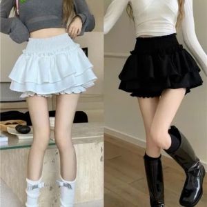 [MỘC SHOP ]Chân váy ngắn Quần Váy 3 Tầng Nhún Lưng Phối Tầng kèm Quần Trong Vải kate lụa Freesize 40-55kg