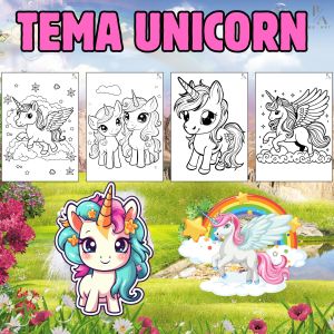 kertas gambar mewarnai anak A4 (UNICORN)