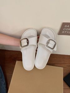 [Free Shipping] Solid Color Square Buckle WomenS EVA Flat Sandals Comfortable Soft-Soled Beach Slippers
