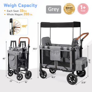 2/4 Seater Kids Stroller Wagon Collapsible Wagon Stroller with Seats Harnesses&Adjustable Sun Canopy