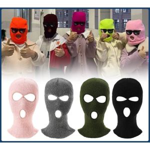[Local Shipment]Fashion 3 Hole Knitted Full Face Cover Ski Mask Winter Outdoor Balaclava Warm Knit Full Face Mask