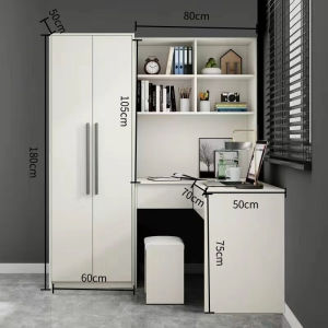 Solid Wood Wardrobe With Study Table Storage Cabinet 2/3/4/5 Doors Wardrobe with Drawers Wardrobe Cabinet