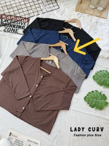 เสื้อยืดหญิง แฟชั่น Plus Size แขนยาว คอกลม ผ้าฝ้ายนุ่ม ไซส์ 40-52