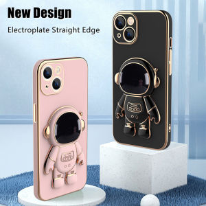ROAZIC For OPPO A76 A96 4G Phone Case With Astronaut Holder Stand Plating Edge Casing Soft Silicone Straight Back Cover