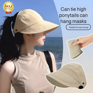 New Sun Hat For Women With Empty Top High Ponytail Duck Tongue Fisherman Hat Spring And Summer Outdoor Face Covering Quick-drying Sun Hat 防紫外线空顶渔夫帽