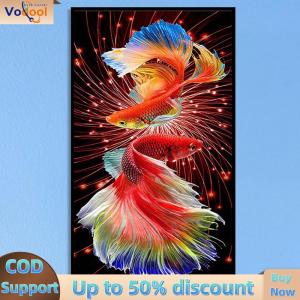 【Vodool Auto Center】 11CT 3 Strand Full Embroidery Koi Fish Cotton Print Cross Stitch Home Decoration