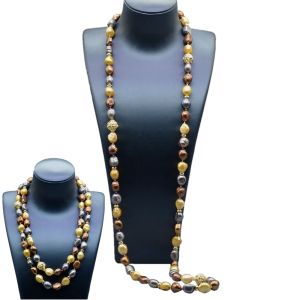 Pearl Long Necklace Natural Pearl Gold Plated Accessories Color Double Layer Necklace Boho Ladies Sweater Chain Mother Gift