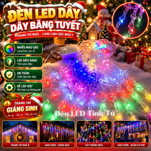 Dây Đèn LED hình Băng Tuyết Trang Trí Noel Tết Đèn Nháy Giáng Sinh Treo Mái Hiên Ban Công Đèn rèm thả so le 10 bóng