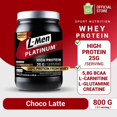 L-Men Platinum Choco Latte 800g / 17lbs - 25g Whey Protein - 21 Serving - 59g BCAA dilengkapi Creatine L-Glutamine & L-Carnitine