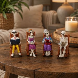 YOUSHI TOP Hand Painted Skeleton Figurine Lightweight 3D Design Skull Rocking Chair Miniature Skull Model Eco-Friendly Halloween Desk Decor Display