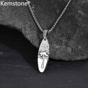 Kemstone Stainless Steel Oval Coconut Tree Pendant Necklace for Men - Beachwear Fashion Jewelry Gift
