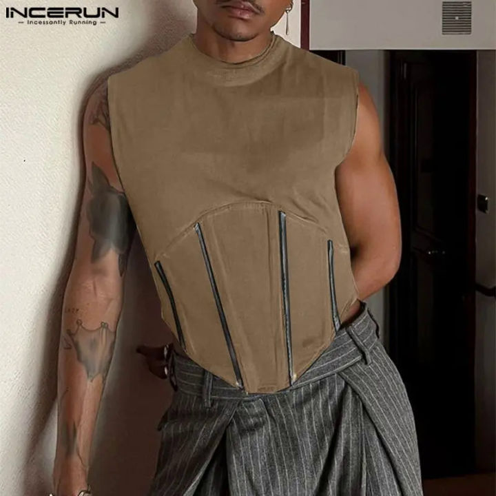 2023 Men Tank Tops Zipper Solid Color O-neck Sleeveless Male Vests ...