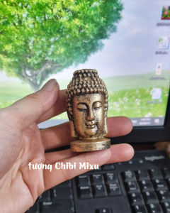 (Giả đá / giả đồng) Tượng đầu Phật 6cm trang trí may mắn