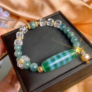 [现货] 蓝绿晶+绿玛瑙四线天珠+白水晶手串｜平衡能量 × 吉祥守护 × 灵性提升｜Blue-Green Quartz + Green Agate 4-Line Dzi + Clear Quartz Bracelet｜Balance • P