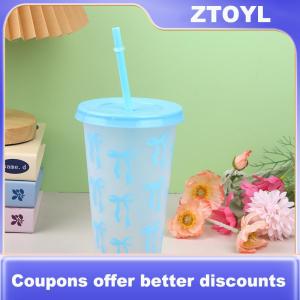 【ZTOYL】 1PC 710ml Kawaii Bow tái sử dụng bên ly với rơm nắp cà phê nước trái cây trà dễ thương cốc với rơm ly nhựa Quà Tặng mùa hè