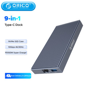 ORICO USB C HUB with External M.2 NVMe SSD Enclosure to 4K30Hz USB 3.1 10Gbps PD100 Charging RJ45 Adapter Type-C Docking Station