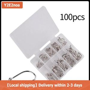 【Local shipping】 100 cái hộp câu cá móc thép carbon vòng tròn duy nhất fishhook câu cá Phụ Kiện