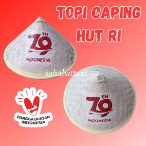 Caping bambu petani dewasa lukis | caping topi motif merah putih