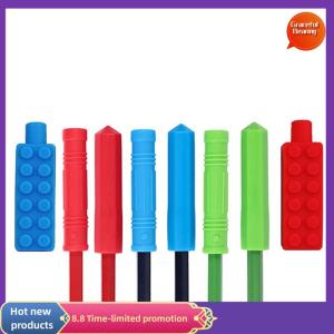 Graceful 1Pcs Chewable Pencil Topper Bite Silicone Teether Pencil Cap Sensory Toy