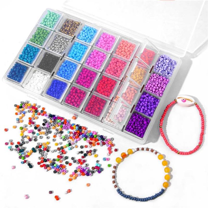 1Box Beads Kit 3mm 28 Colors Glass Seed Beads Plastic Alphabet