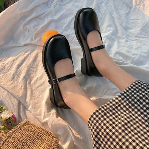 ขายรองเท้าแมรี่เจนส้นแบนขายดีราคาถูกสำหรับผู้หญิง รองเท้าหนังส้นเตี้ยทรงเหลี่ยมในฤดูใบไม้ร่วงสำหรับผู้หญิง สไตล์วิทยาลัย