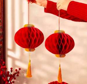 New Year Honeycomb Ball Decoration Year of the Snake Red Paper Lantern with Tassels for Spring Festival Celebrations
