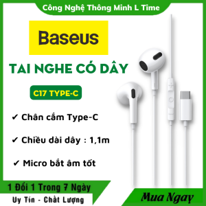 Tai Nghe Có Dây BASEUS C17 Type-C White - Chức Năng Thể Thao Tích Hợp Micro Dễ Dàng Vận Động Mà Không Lo Tuột - Bảo hành 12 tháng