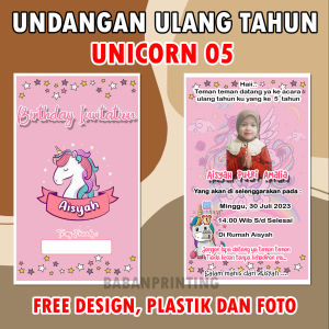 (50 PCS)  Undangan Ulang Tahun Anak Custom Karakter UNICORN