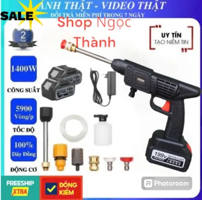 Máy rửa xe cầm tay Hitachiii cao áp chạy bằng pin sạc súng rửa xe dùng cho gia đình có chế độ phun xương tạo bọt cao cấp