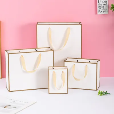 5pcs | Gold Border Paper Bag W/ Black Border Gift Craft Paper Gift Plain Rope Handle Hand bag