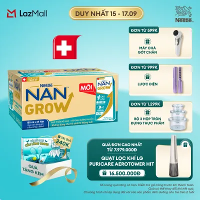 [CHỈ 15-17.9 QT ĐƠN 599K/999K/1299K][Tặng Đồ chơi cầu lông] Thùng 24 hộp Sữa bột pha sẵn Nestlé NANGROW 180ml cho bé trên 1 tuổi - Sữa nước vị nhạt thanh