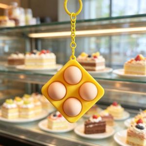 YIDIA Pizza Clicker Keychain Food Egg Calming Keychain Cute Cartoon Finger Button Keychain Bag Pendant