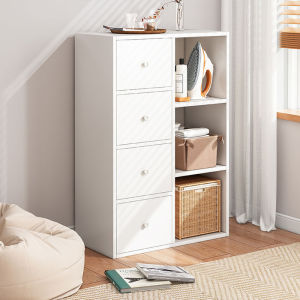 ตู้เก็บของ ตู้หนังสือ ชั้นวางหนังสือ ชั้นวางของโชว์ ตู้สีขาวมินิมอล ตู้อเนกประสงค์ ตู้วางของมีหลายชั้น