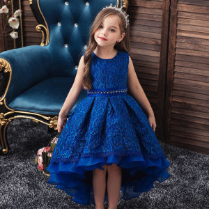 Summer Trailing Dress Kids Girls Birthday Outfits Sleeveless Ball Gowns Children Party Clothing Wedding Flower Girl Wear Kids Beaded Princess Costume